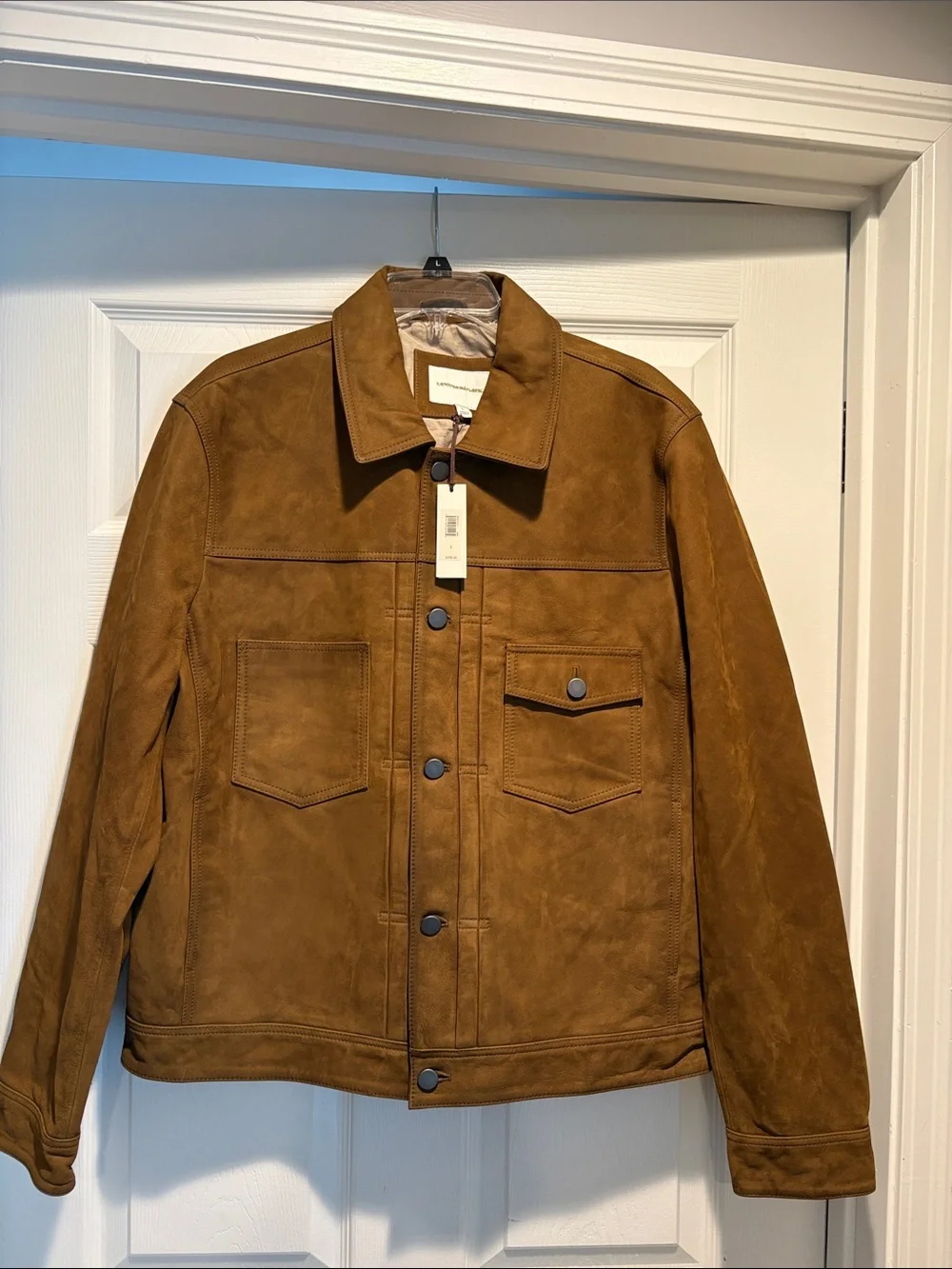 NWT Banana Republic Nubuck Leather Trucker Hazelnut Brown Jacket Sz L (#825018)